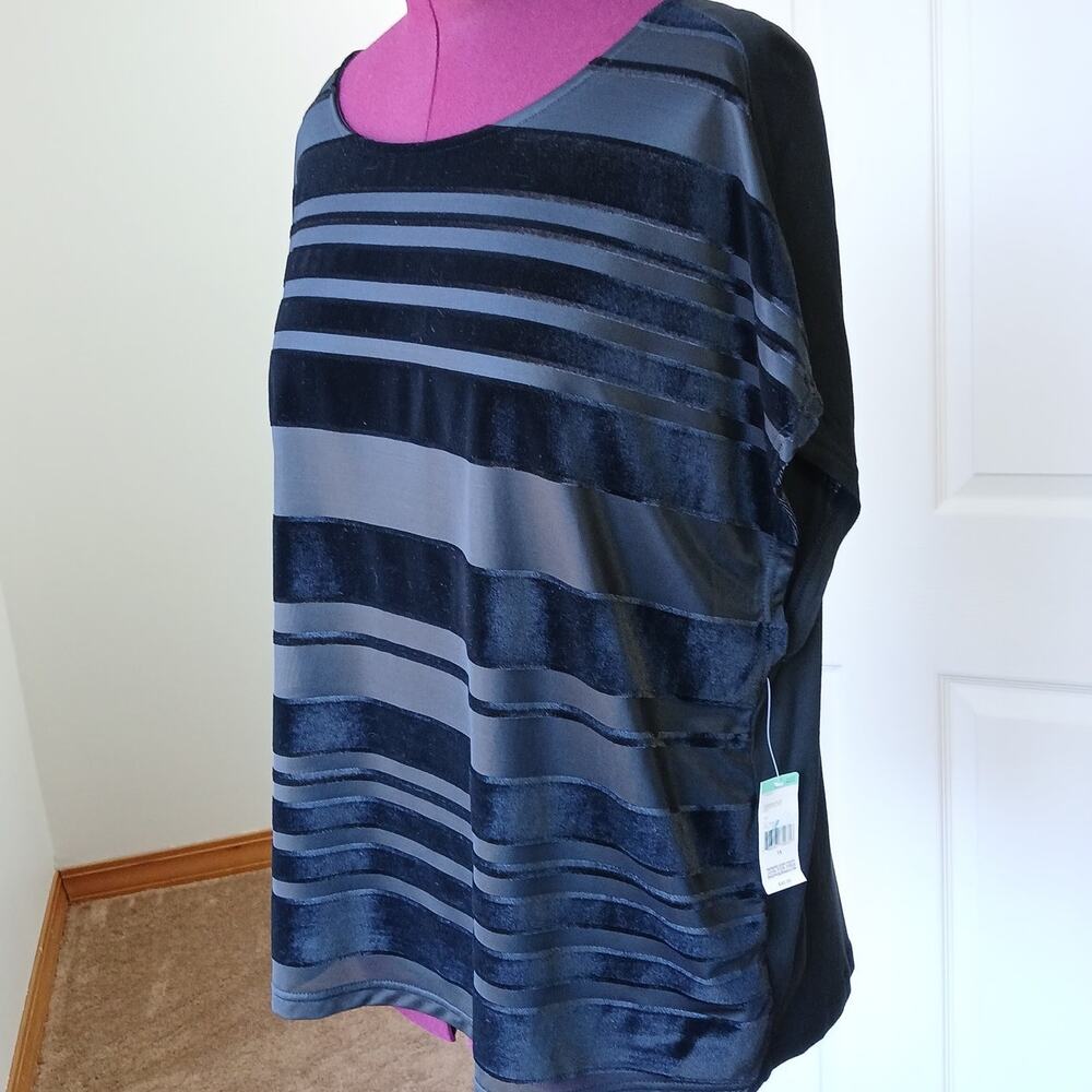 Simply Emma Black Striped Velvet Tee 1X lined mesh tank top blouse new old stock